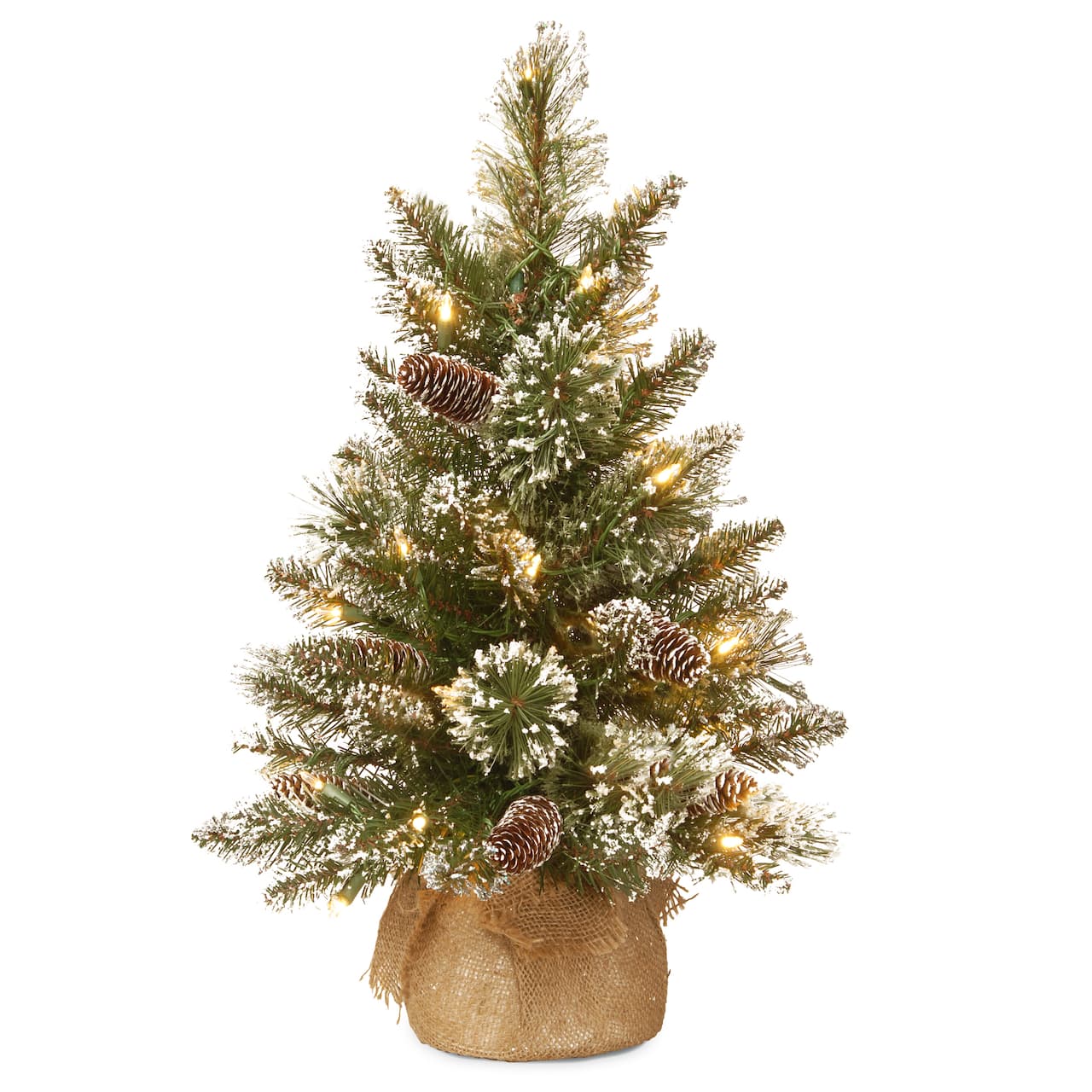 2ft. Pre-lit Glittery Bristle® Pine & Burlap Artificial Christmas Tree, Warm White LED Lights